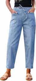 Barrel Jeans Women High Waisted Pull On Drawstring - Cropped Baggy