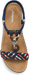 Women Sandals Arch Support Braided Bohemian Flats - Comfort Walk