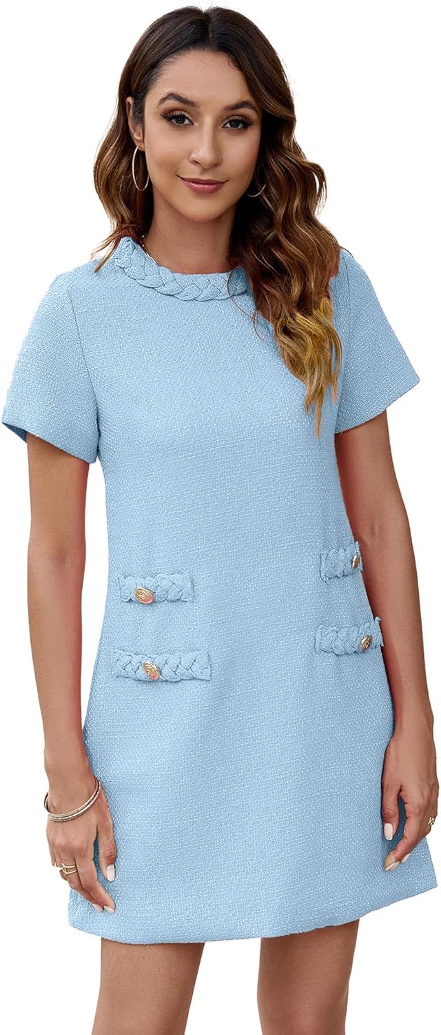 Tweed Jackie Dress for Women - Elegant Short Sleeve Mini Dress