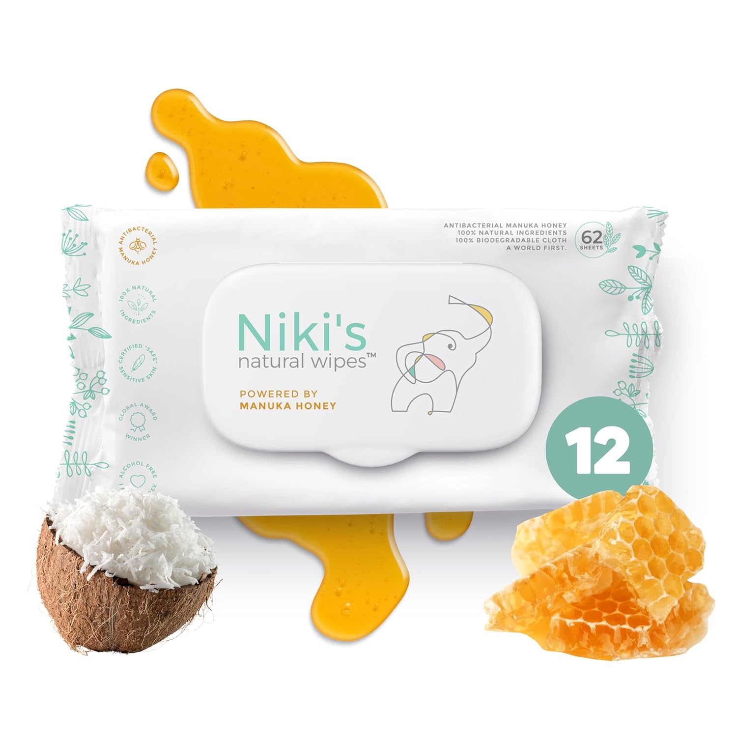 Niki's Natural Baby Wipes for Sensitive Skin with Manuka Honey