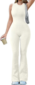OQQ Women Ribbed Sleeveless Yoga Jumpsuit - Flattering Fit