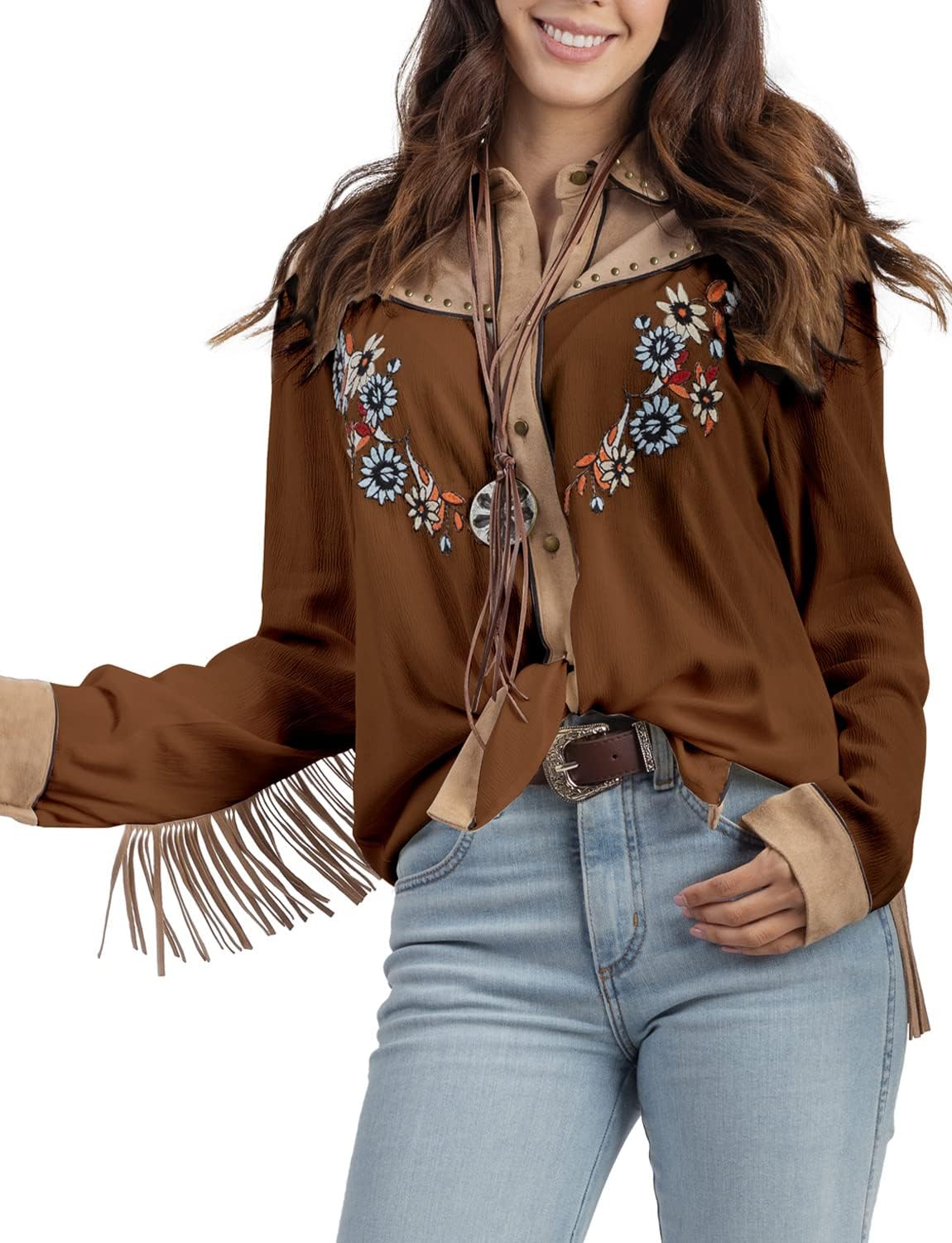 Stylish Women's Embroidered Western Long Sleeve Button Down Shirts