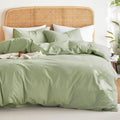 Cotton Duvet Cover Set King Size in Sage Green for Comfort