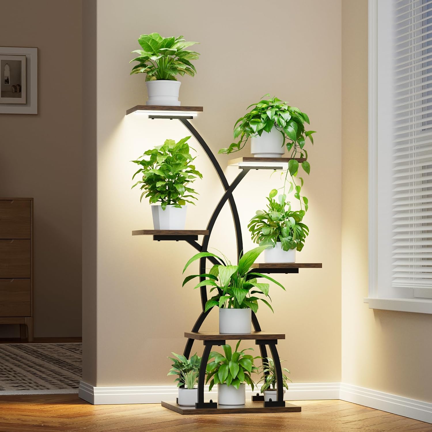 JUSTOGO Indoor Plant Stand with Grow Lights for Home Decor