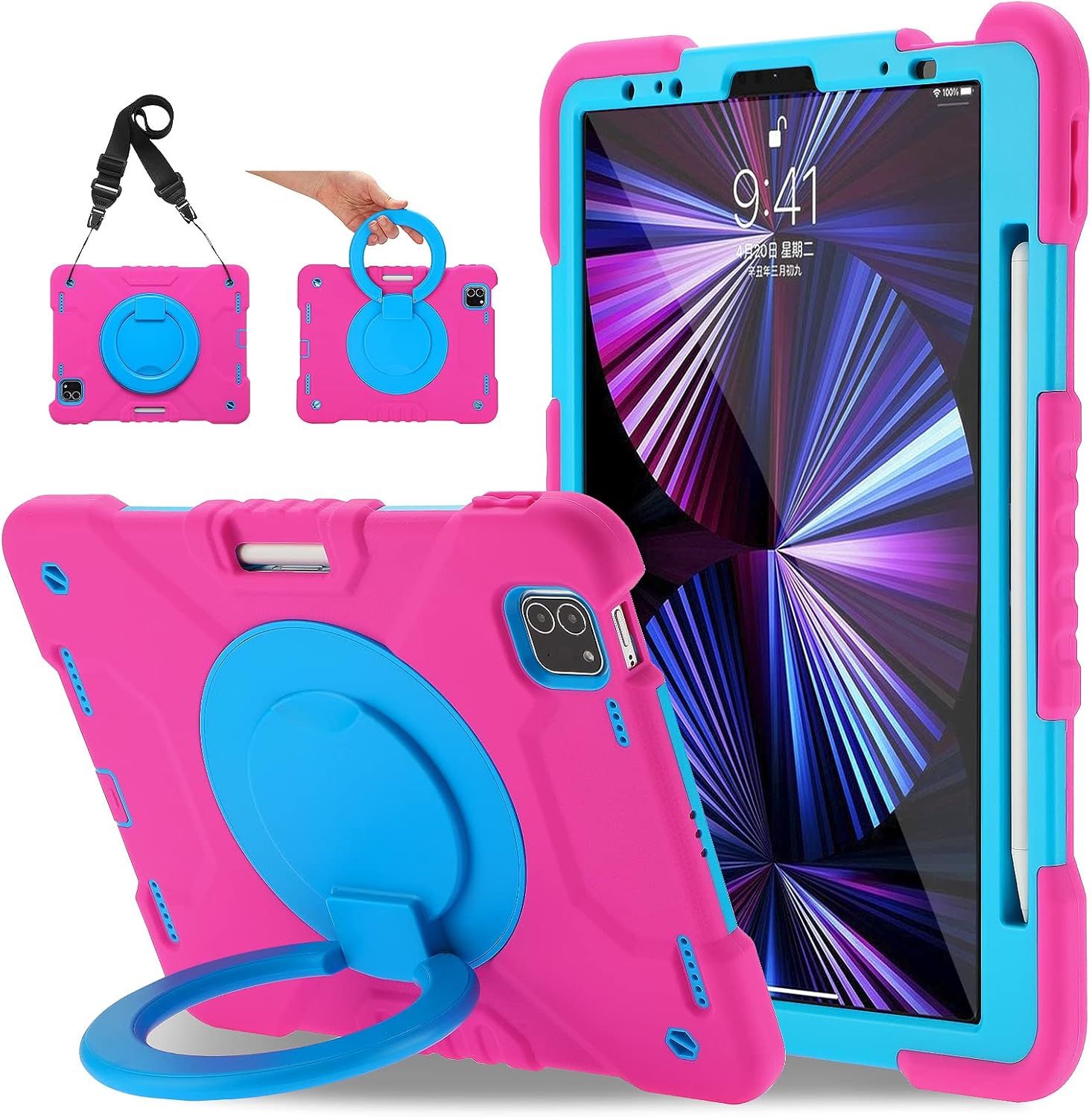 iPad Pro 11 Inch Case with Pencil Holder and 360 Rotating Stand