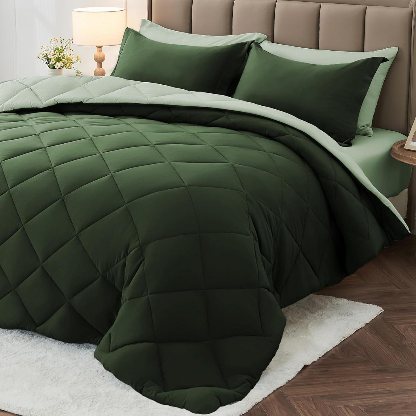 MUXHOMO 7 Pieces California King Comforter Set for All Seasons