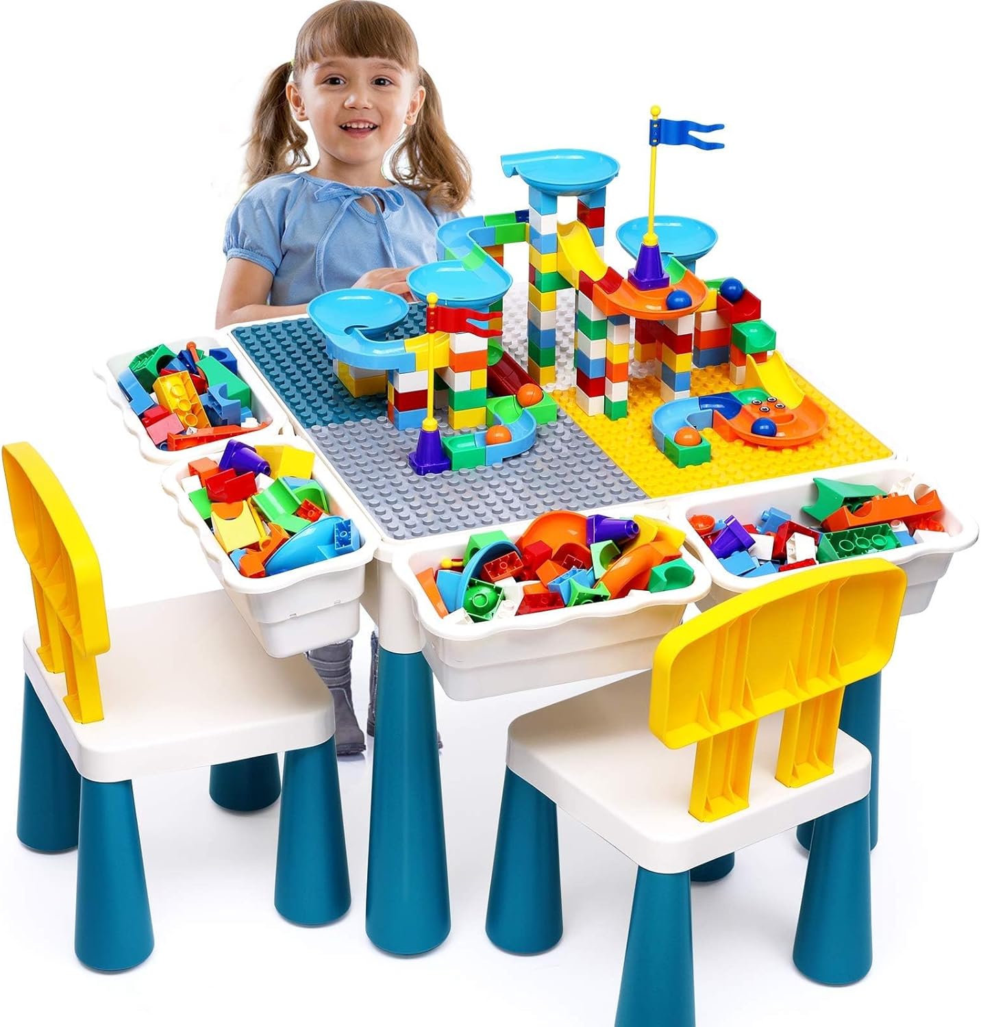 Kids Activity Table with 152Pcs Building Blocks for Fun Play
