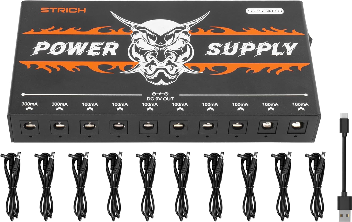 STRICH SPS-40B Pedal Power Supply: 10 Outputs for Guitar Pedals