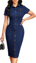 Denim Dress for Women Bodycon Sexy Short Sleeve Jean Split - Versatile
