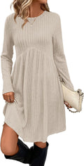 Long Sleeve Empire Waist Tunic Dress with Pockets - Versatile Fall fit