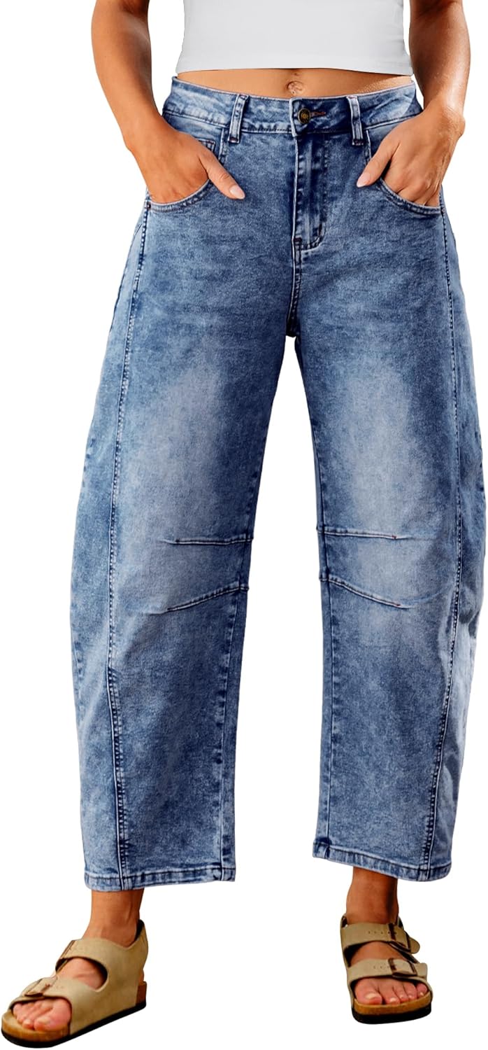 Trendy High Waisted Distressed Barrel Jeans for Women