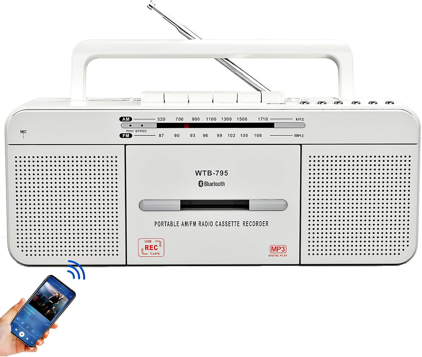 Portable Cassette Player Boombox with Bluetooth and USB Features