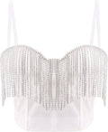 Erinaco Rhinestone Tassel Tank Top - Sparkly Beaded Crop Bustier