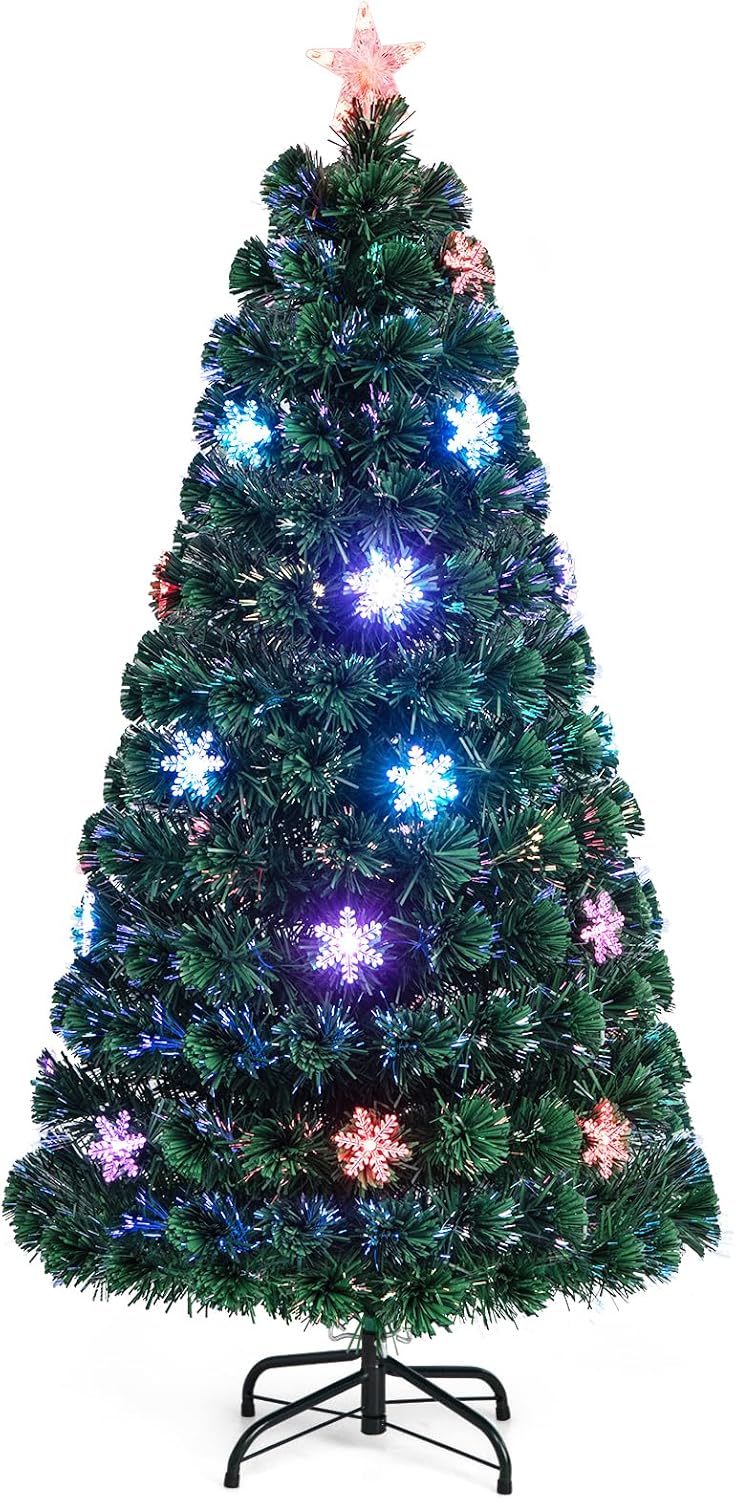Goplus 5ft Pre-Lit Fiber Optic Christmas Tree for Holiday Decor