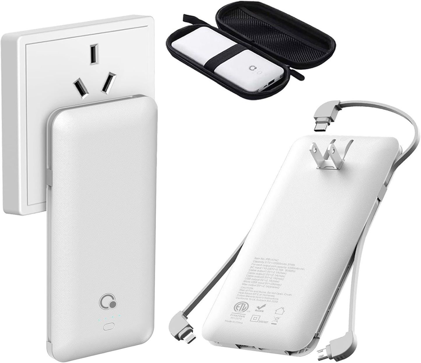 Brand Q 10000mAh Portable Charger with Built-in Cables - Stay Powered On the Go!