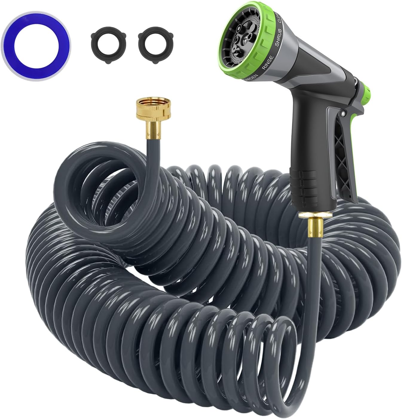 Coil Hose 50 FT Lightweight EVA Garden Hose with Brass Connectors