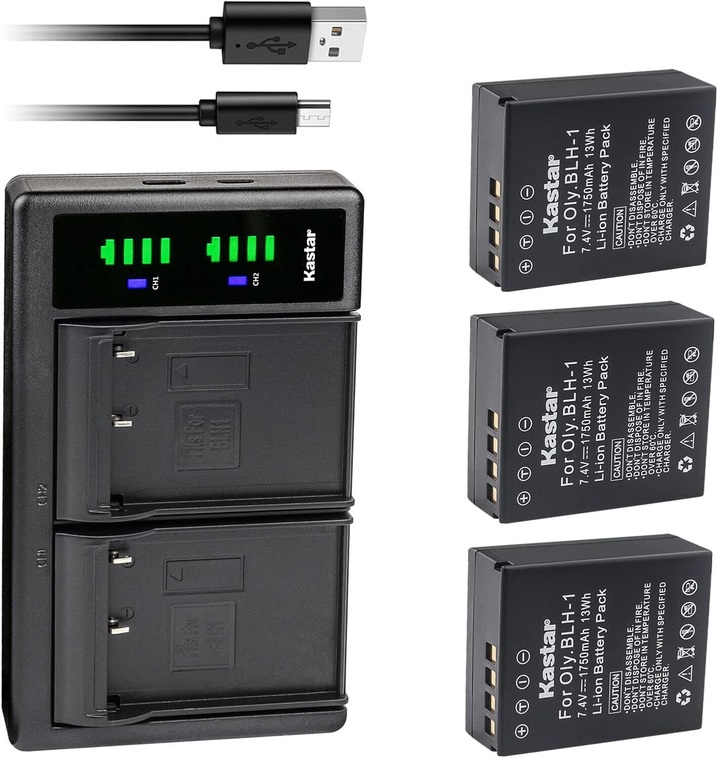 Kastar 3-Pack BLH-1 Battery and LTD2 USB Charger for Olympus