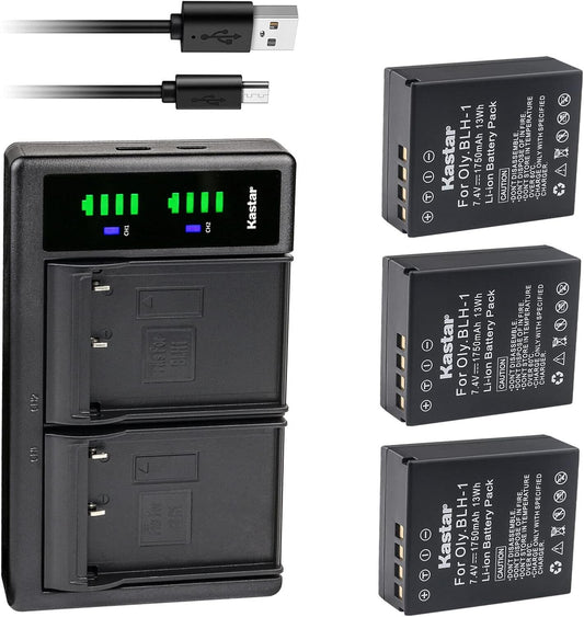 Kastar 3-Pack BLH-1 Battery and LTD2 USB Charger for Olympus