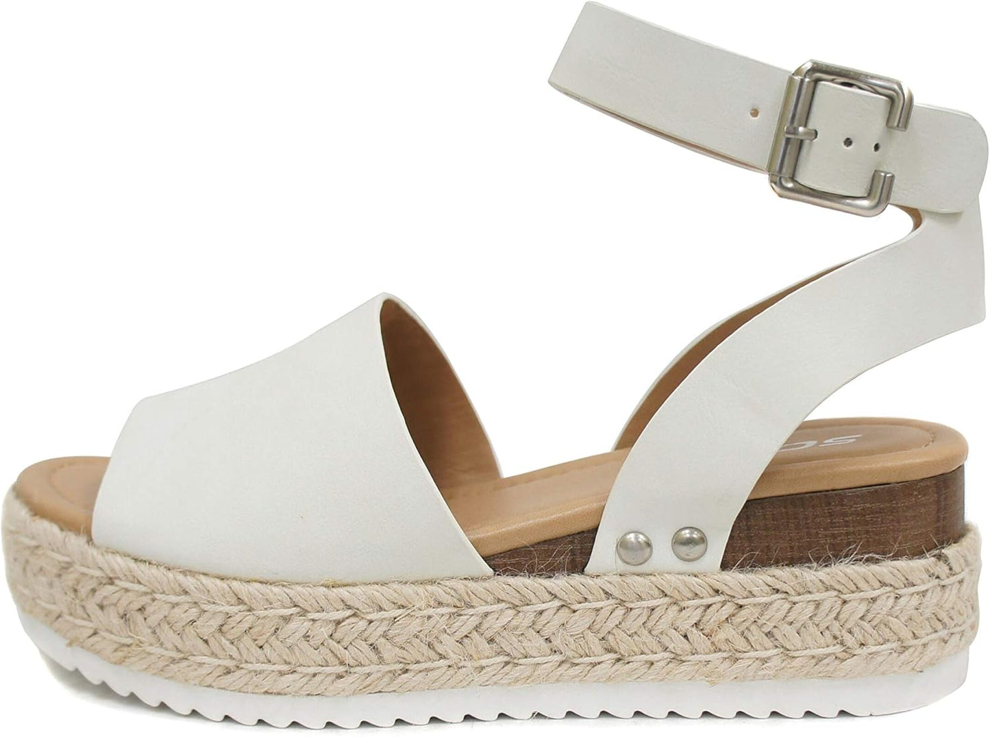 Soda Open Toe Buckle Ankle Strap Espadrilles Flatform Wedge Sandal