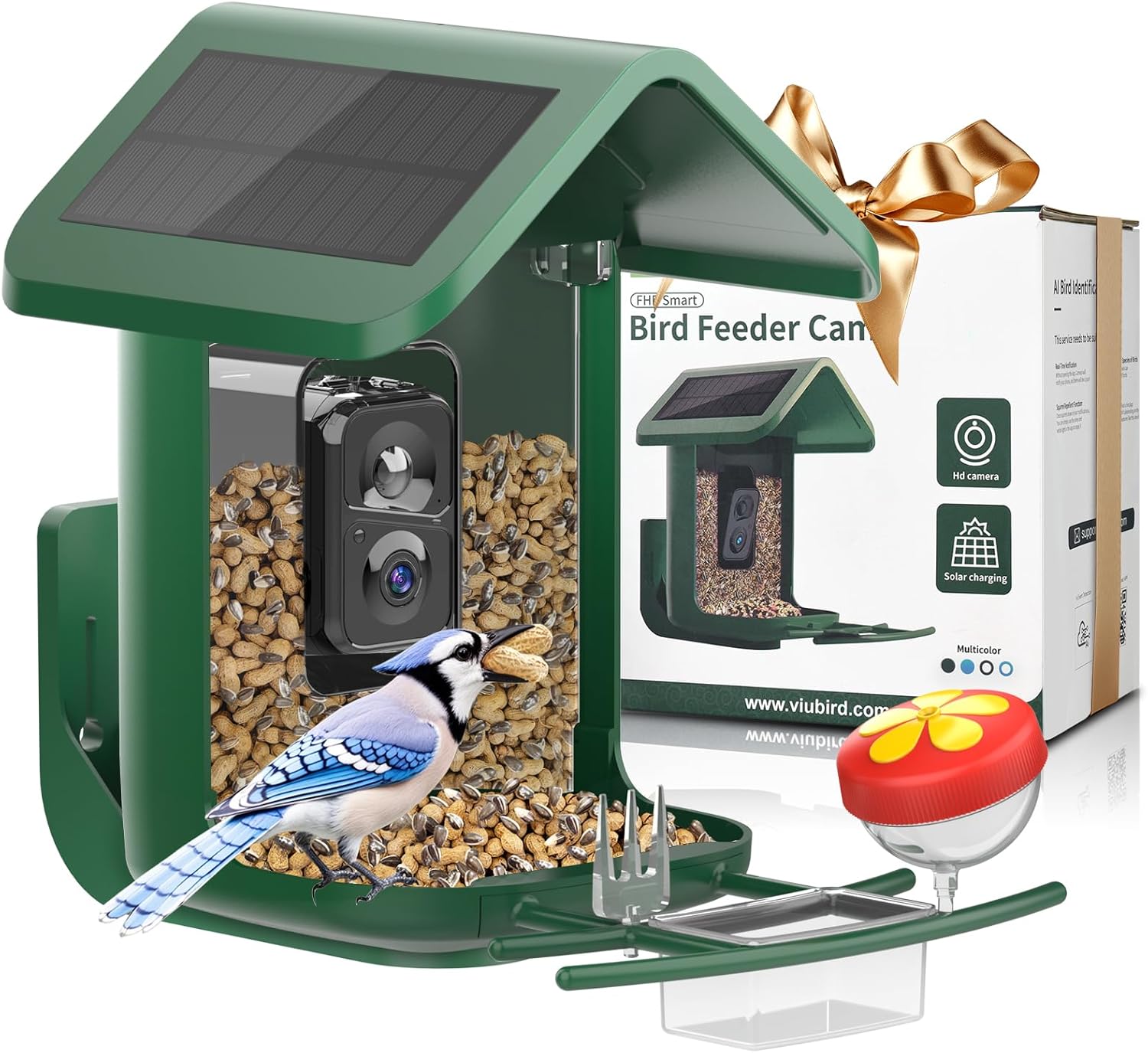 VIUBIRD: Solar Powered Smart Bird Feeder with 2K Live Feed - AI Capture, WiFi Connectivity