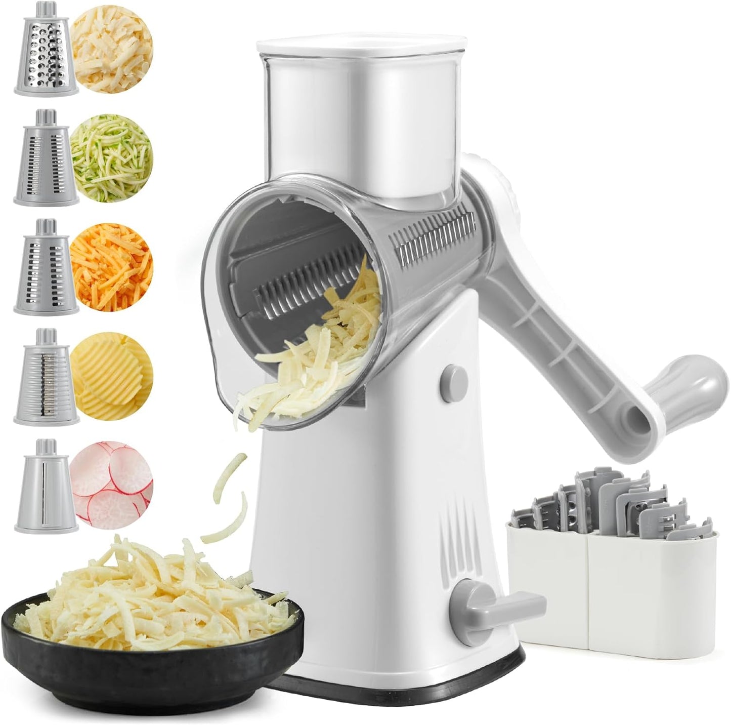 Rotary Cheese Grater Hand Crank with 5 Blades for Easy Use