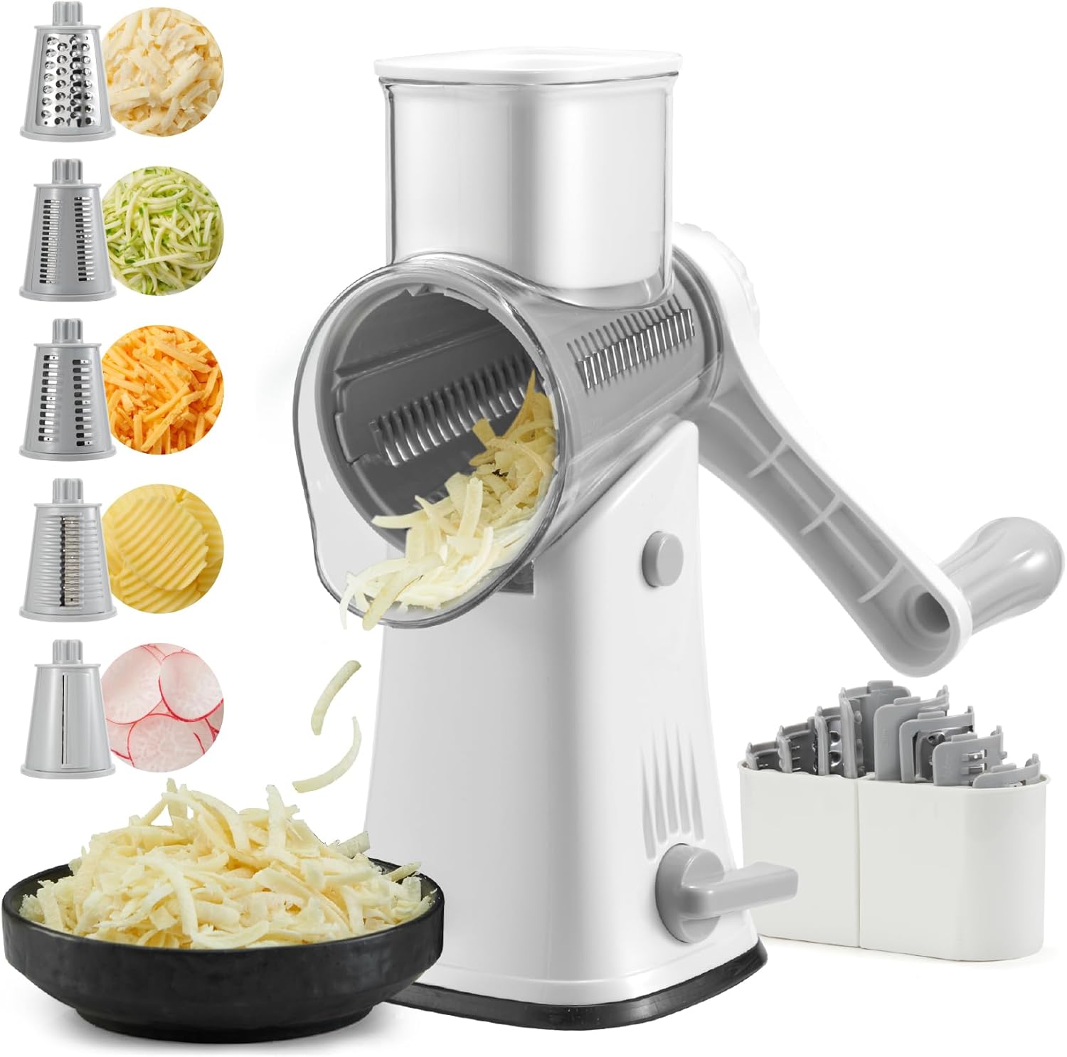 Rotary Cheese Grater Hand Crank with 5 Blades for Easy Use