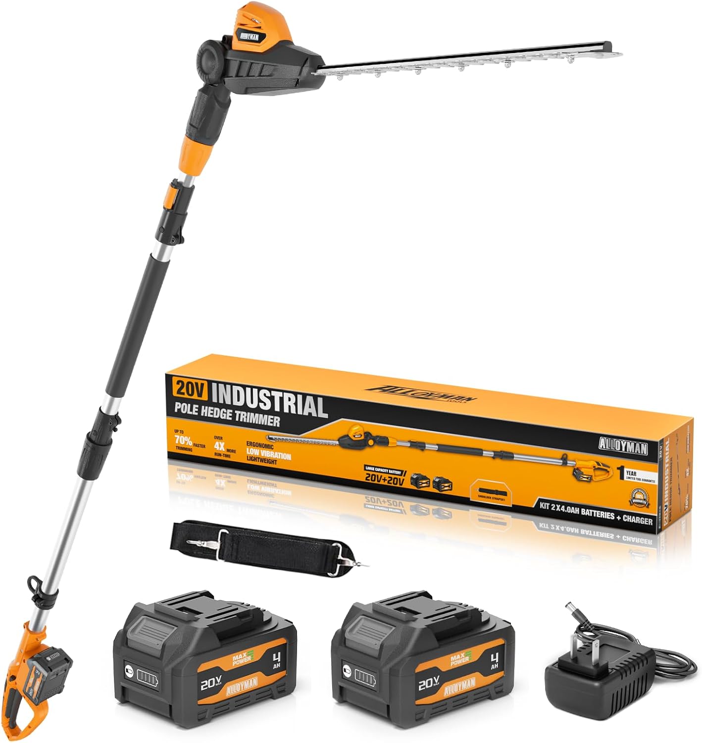 Alloyman 20V Pole Hedge Trimmer with 9-Feet Reach for Pruning