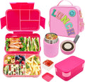 Pink Lunch Box for Girls with 10oz Thermo and 6-Compartment Bento