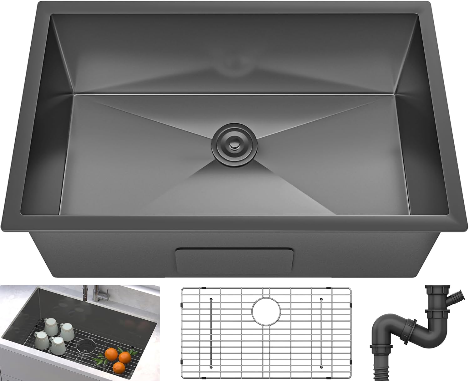 YITAHOME 32in Black Kitchen Undermount Sink with Accessories