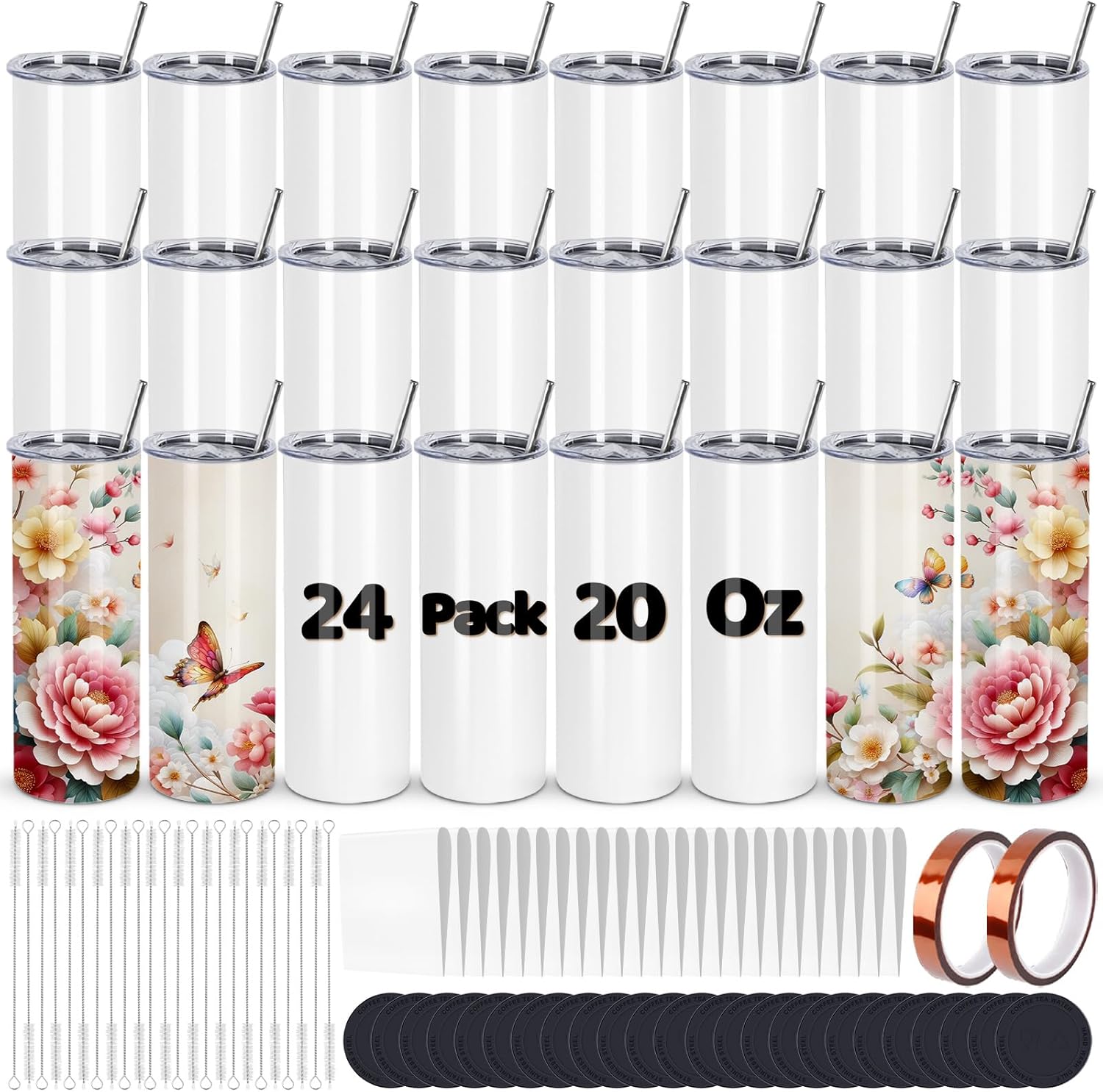 24 Pack Sublimation Tumblers for Custom Designs and Gifts