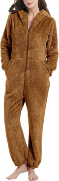 Womens Onesies Pajamas One Piece Hooded - Fuzzy Winter Fleece