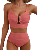 High Waisted Textured Bikini Set for Women - U-Wire Cutout Fit