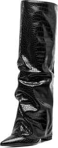 SaraIris Women's Slouchy Knee High Boots Black Pointed Toe - Chic
