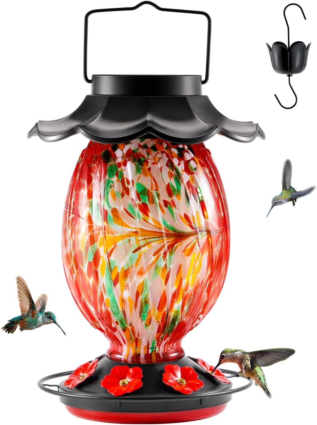 Solar Hummingbird Feeder - Color Changing Glass with 7 Ports