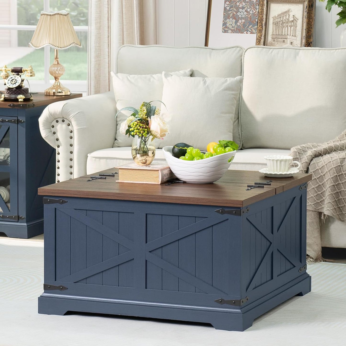 Farmhouse Coffee Table with Large Hidden Storage Compartment