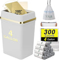 Bathroom Trash Can with Lid 4 Gallon - Slim White Swing Bin