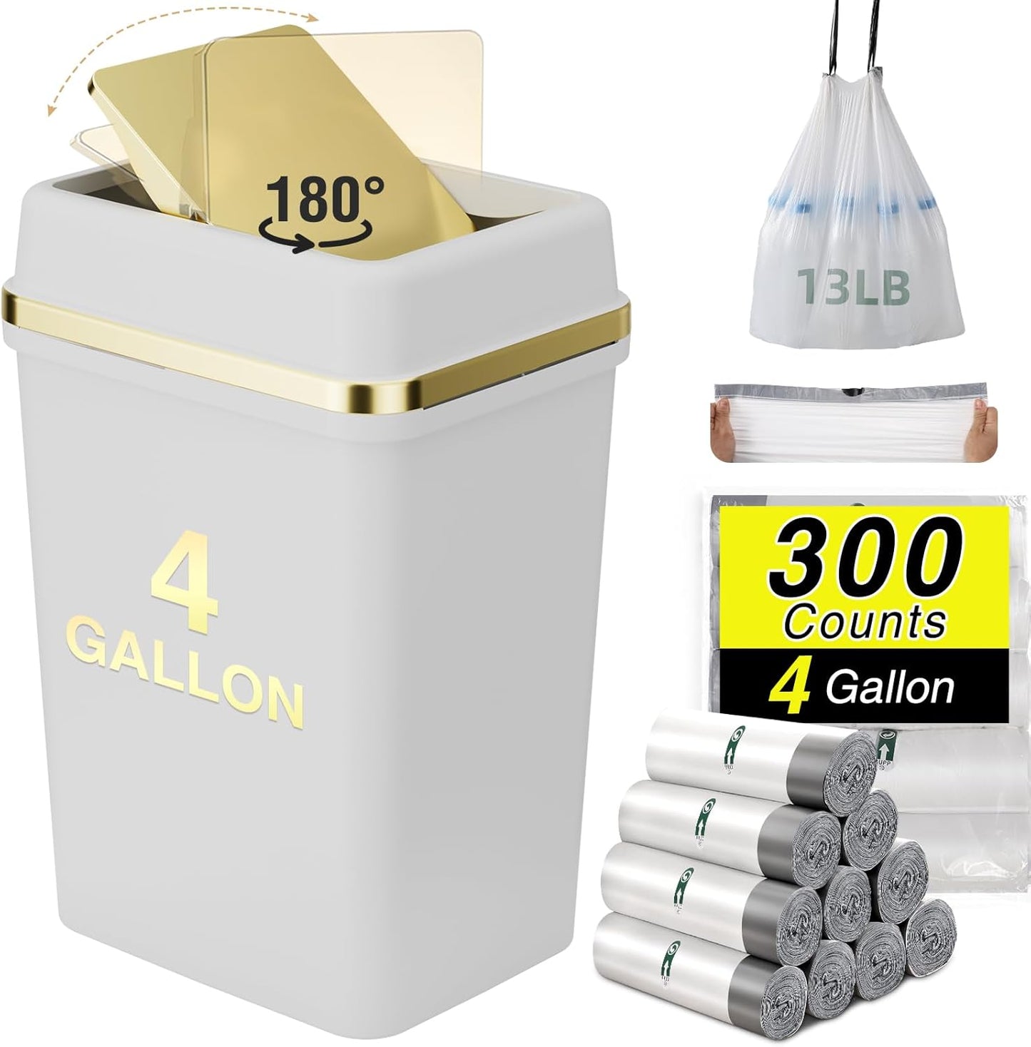 4 Gallon Bathroom Trash Can with Lid for Home and Office Use
