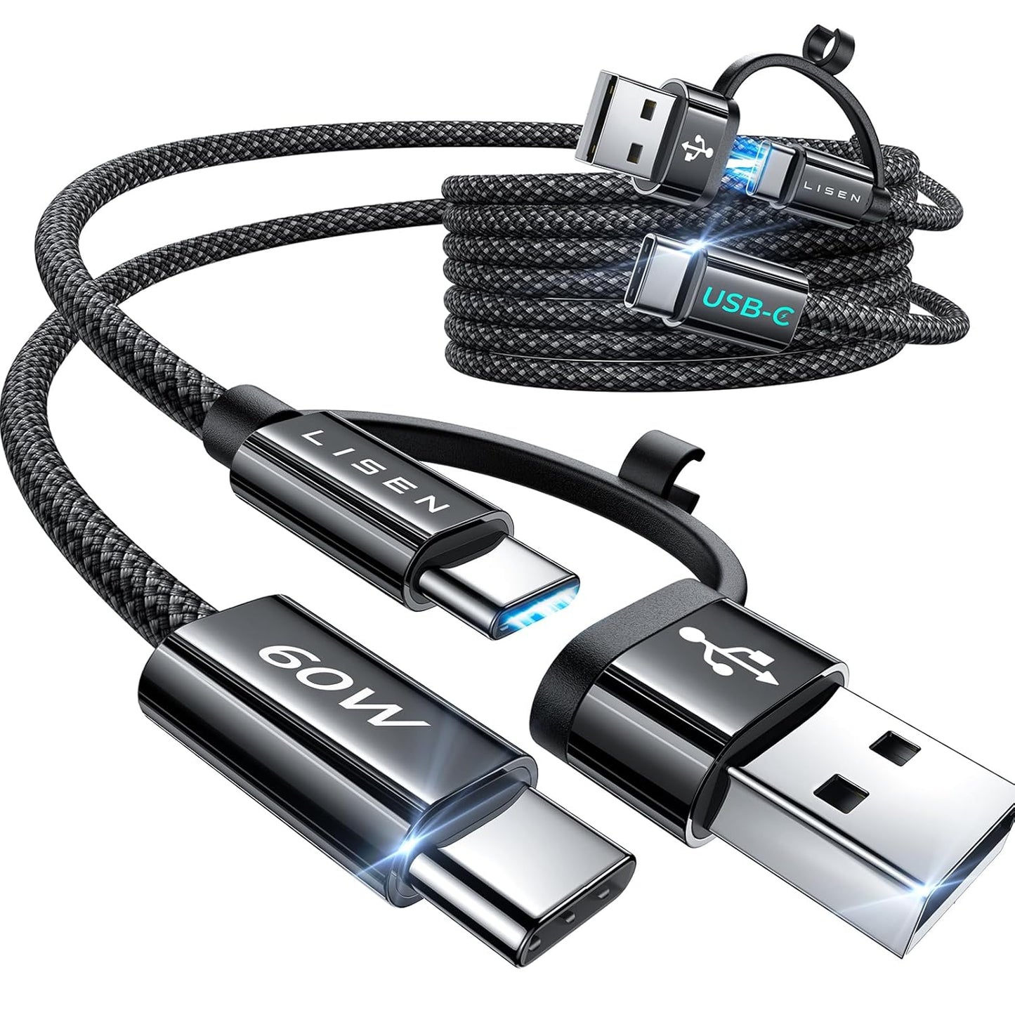 LISEN 60W Fast Charging USB C Cable Duo