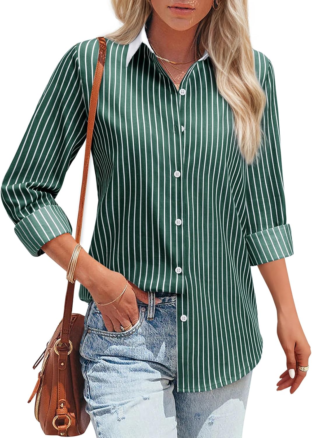 Stylish Striped Button Down Shirts for Women - Cotton Casual Wear