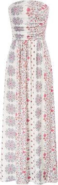 GRACE KARIN Women Strapless Maxi Dress with Pockets - Ruched Empire