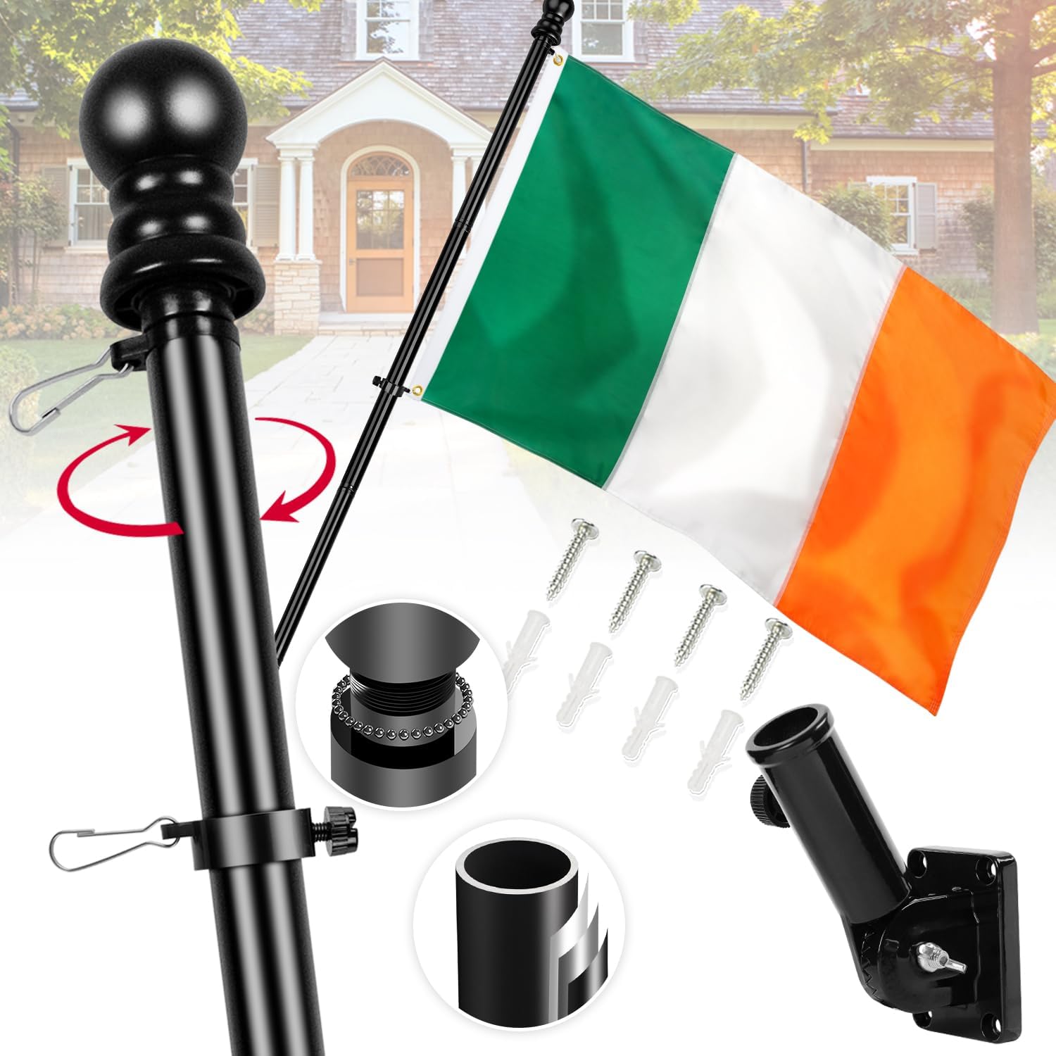 Ireland Flag with Poles for Outside House - 6ft Spinning Kit