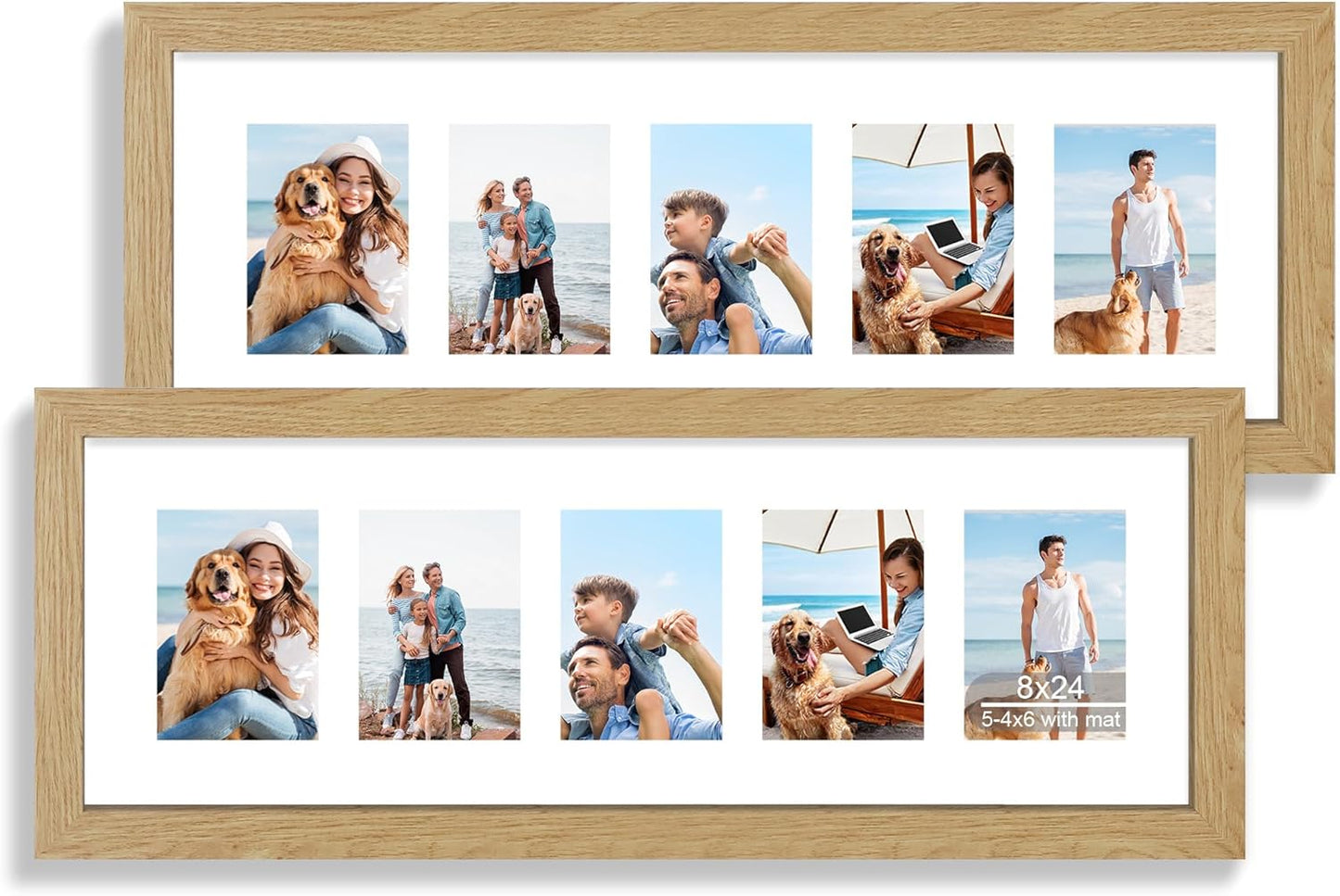 8x24 Picture Frame 2 Pack - Natural Oak Wood with Glass