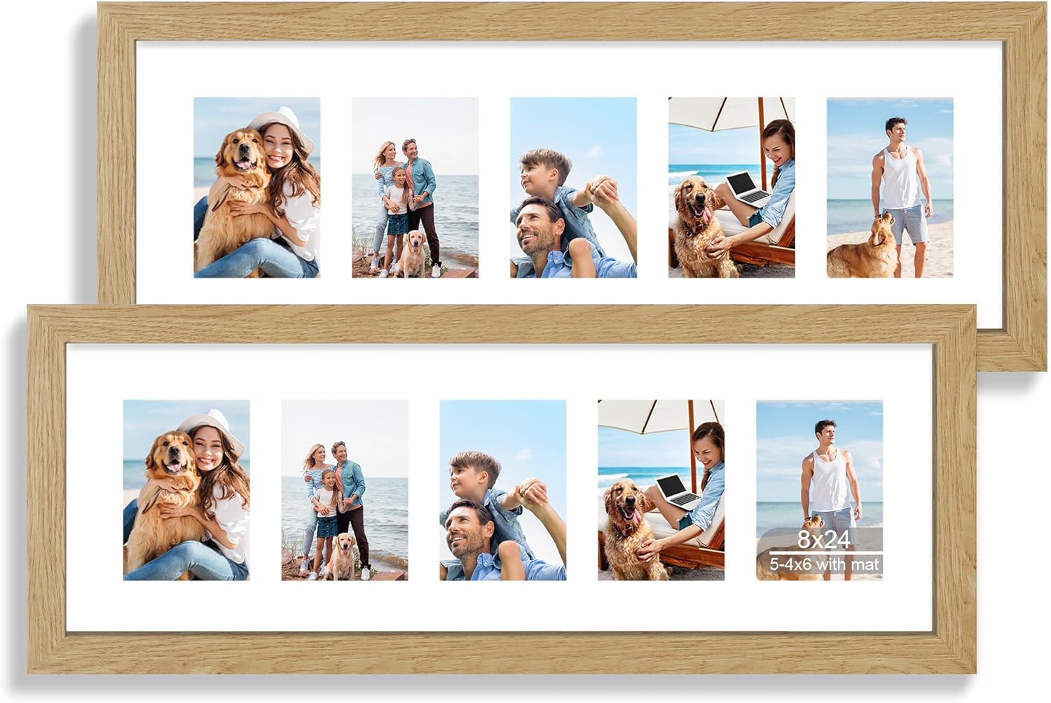 8x24 Picture Frame 2 Pack - Natural Oak Wood with Glass