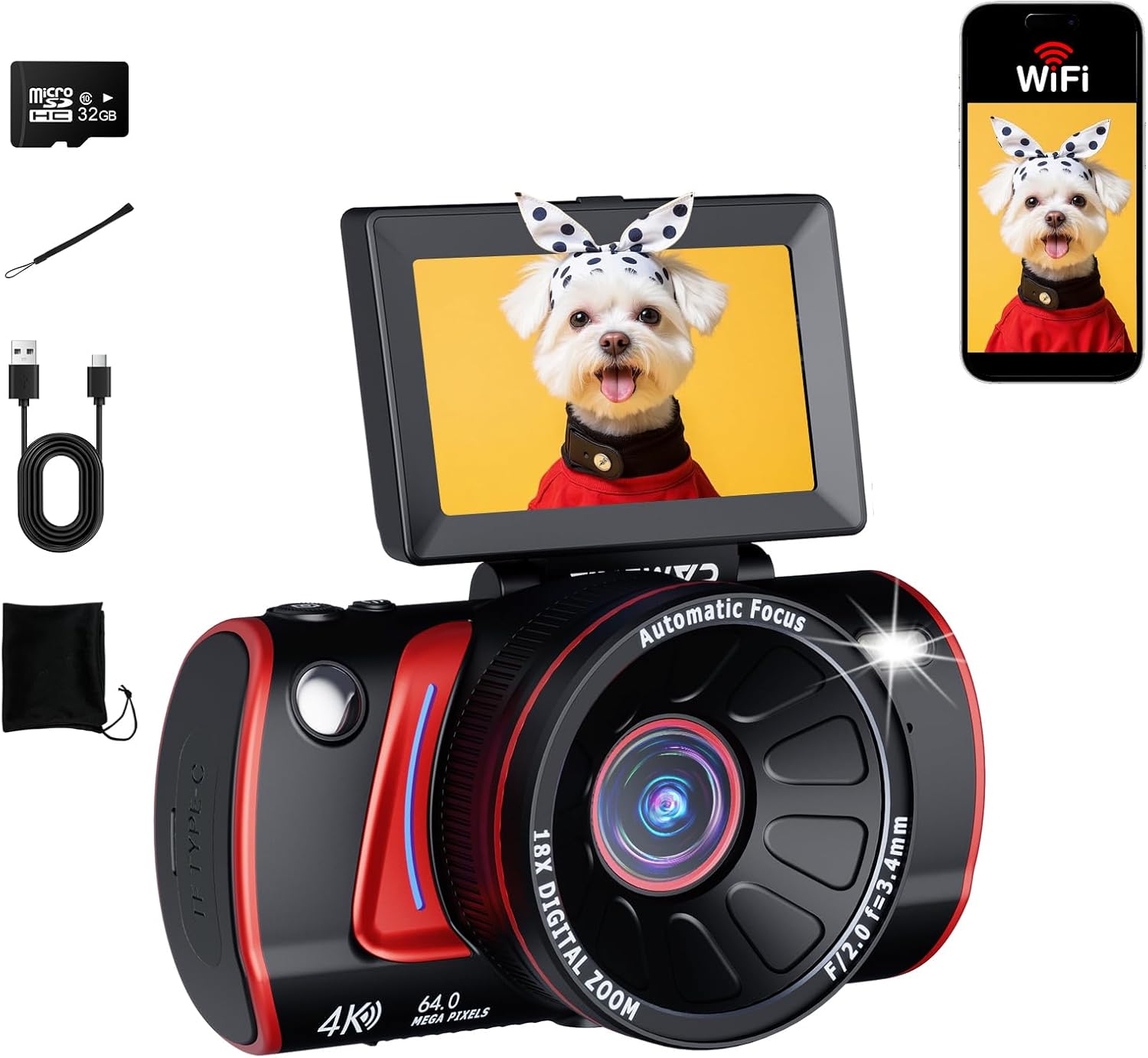 4K Digital Camera for Photography with 180 Flip Screen