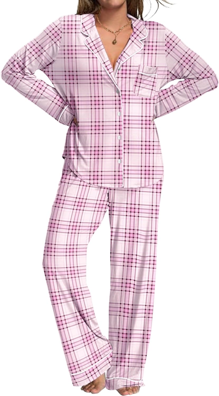 Ekouaer Womens Pajamas Set Soft Long Sleeve Top and Pants