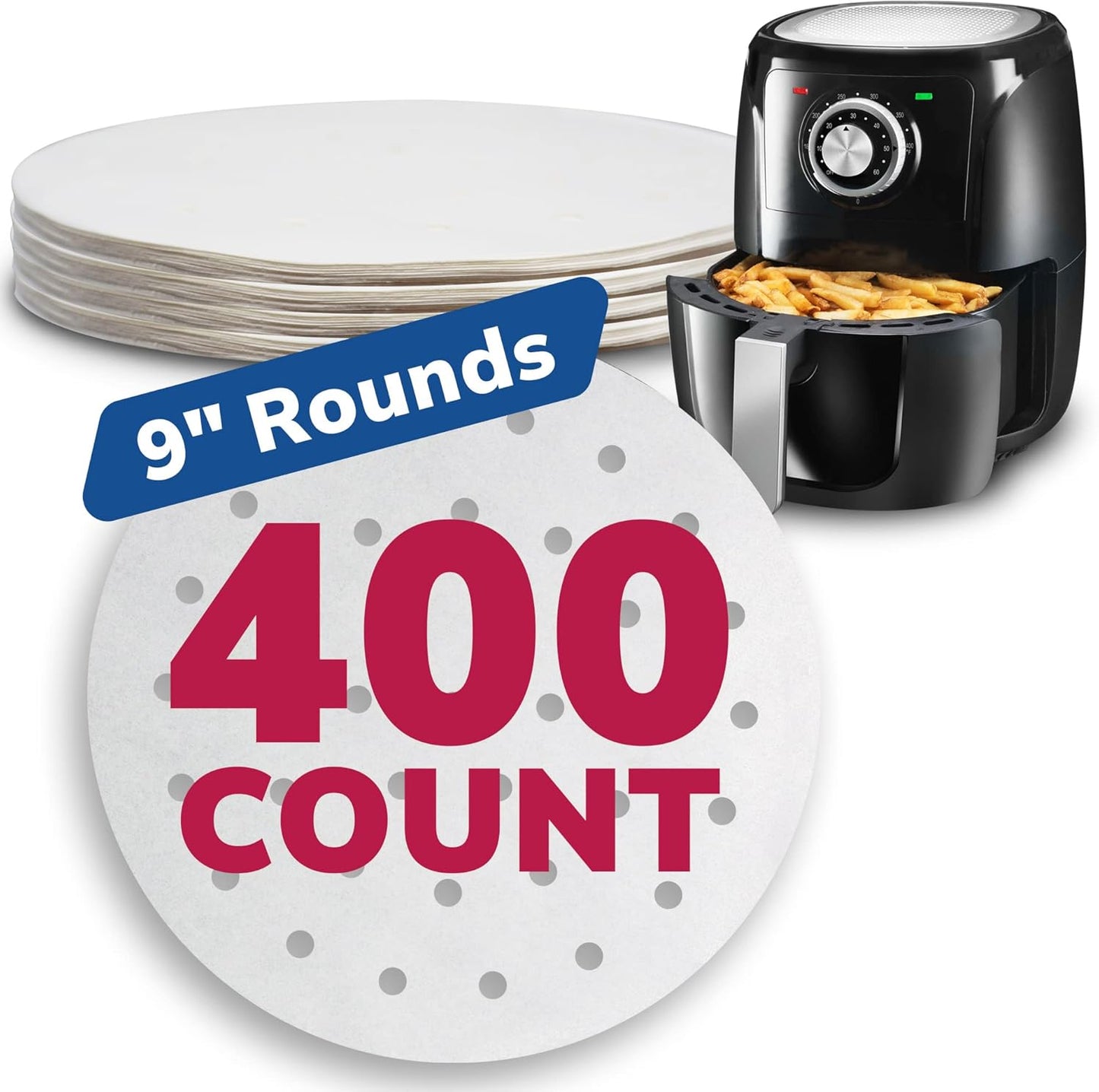 400 Pack 9 Air Fryer Parchment Liners | Easy Cleanup & Cooking | Food Grade, Perf.