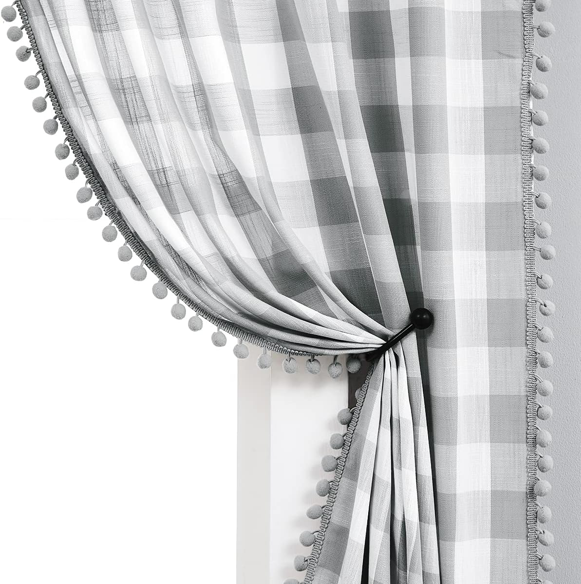White Grey Buffalo Check Curtains for Rustic Farmhouse Style
