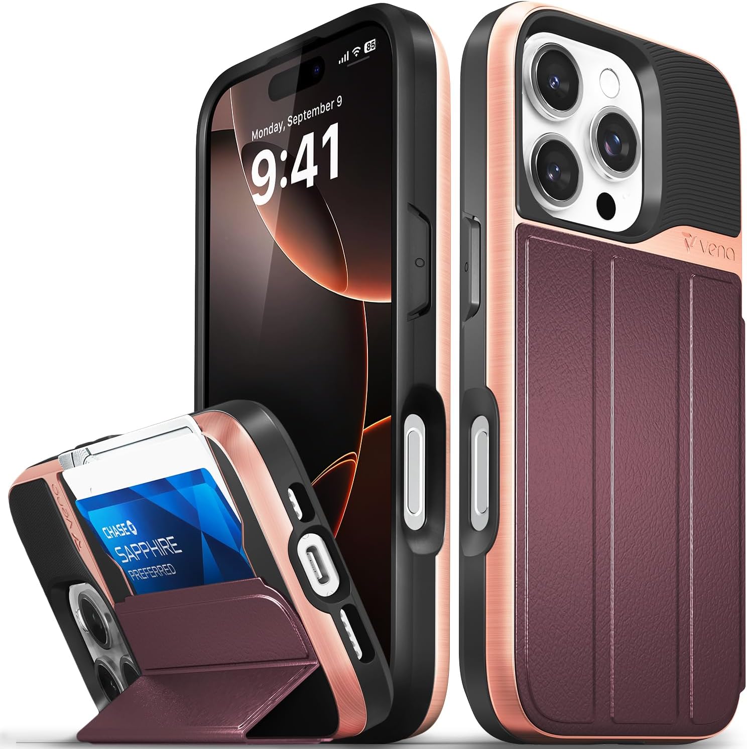 VENA vCommute iPhone 16 Pro Wallet Case with Kickstand Red