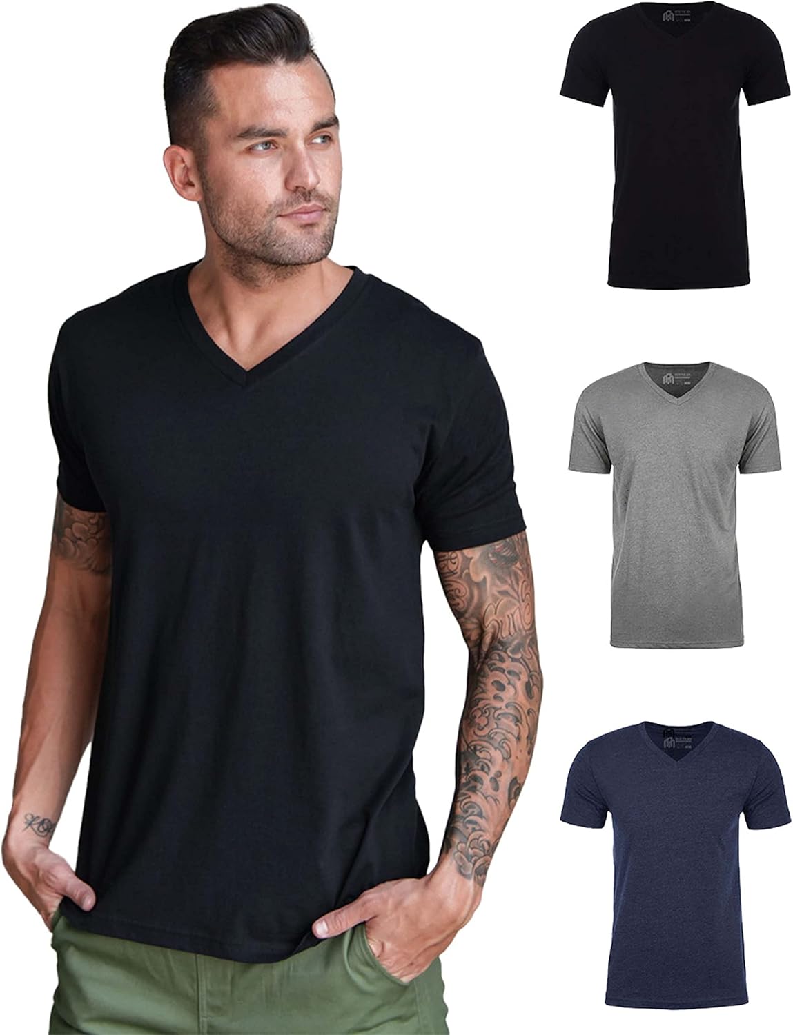 INTO THE AM Premium V Neck T Shirts for Men - Modern Fit Tees