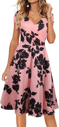 Women's Cap Sleeve V-Neck Floral Swing Dress - Flattering Summer Fit